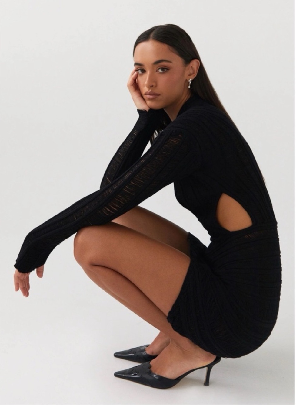 Peppermayo Black Knit Mini Dress with Side Cutout